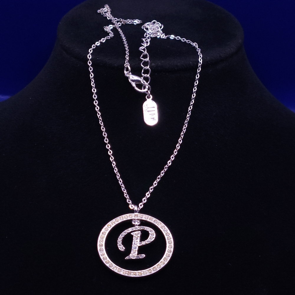 Silver-tone Initial P Circle Pendant Necklace By JLO
